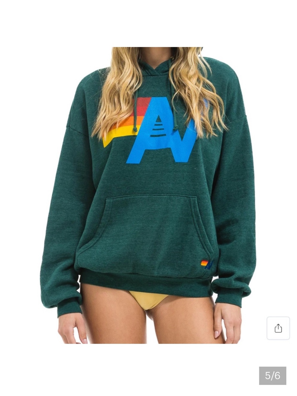 Aviator Nation Forest Green Hoodie with Blue and Rainbow Accent